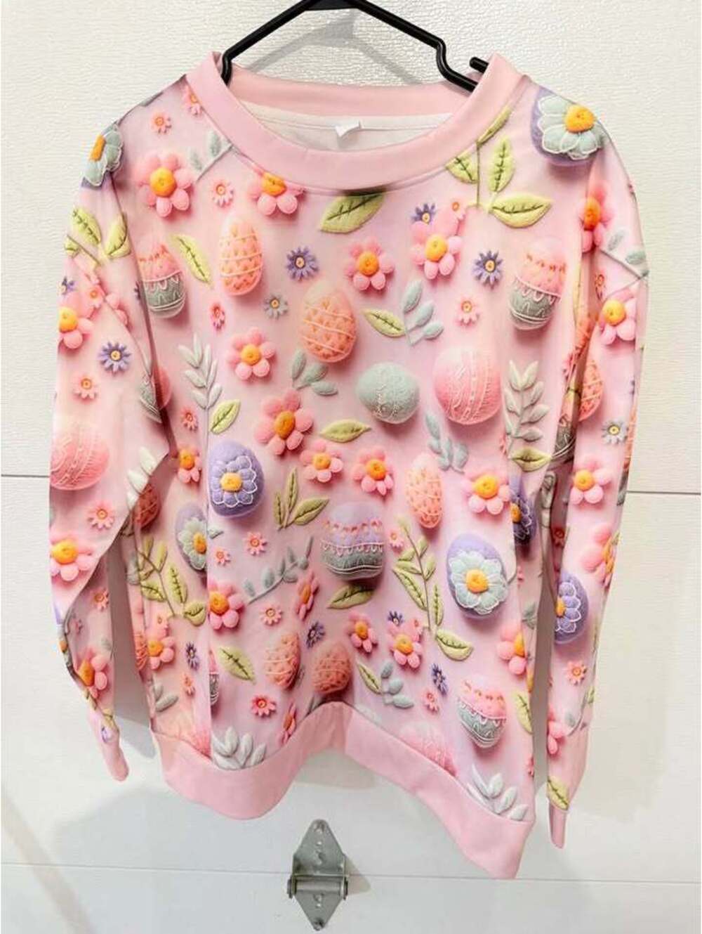 Pink Easter Floral and Egg Print Sweatshirt sz XL